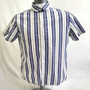 Goodfellow & Co Men XL Blue Yellow White Striped Button-Up Shirt Short Sleeve